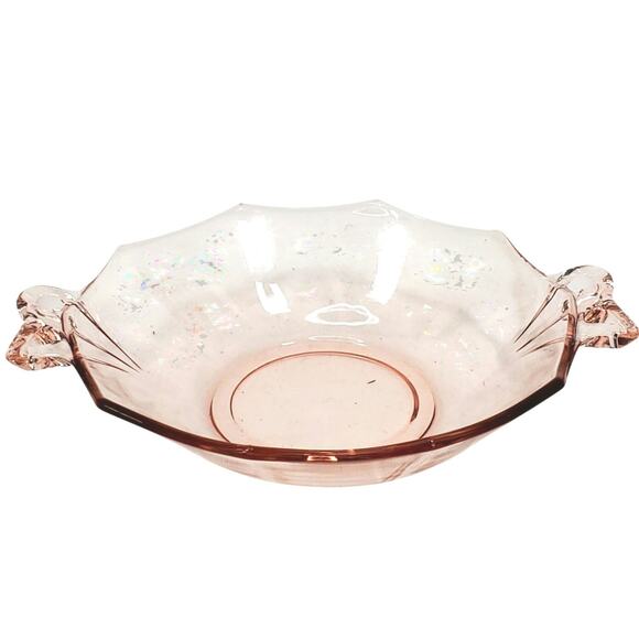 Vtg Decagon Pink Depression Glass 7" Candy Trinket Dish Handles Decor - Picture 1 of 8